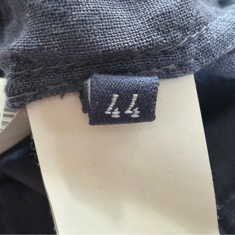 120%‎ Lino Navy Beaded Linen Blouse Split Neck US 8 - Picture 8 of 14